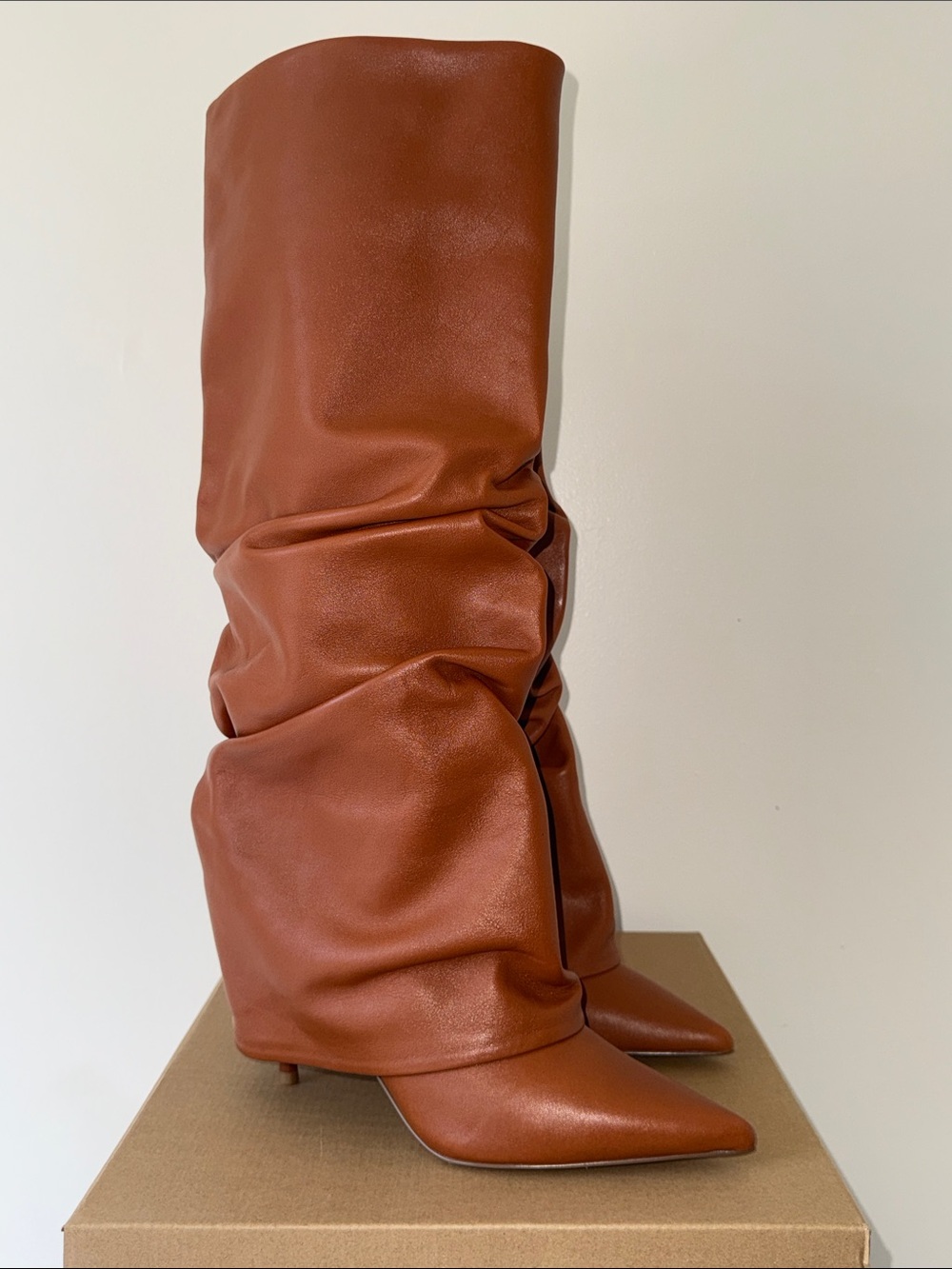 Steve Madden  Marengo Slouchy Pointed-Toe Leather Knee Boot in Cognac